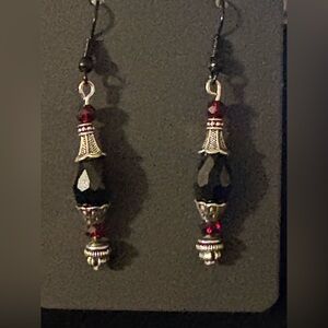 Elegant Black and Red Dangle Earrings